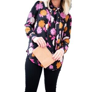 Ann Taylor Floral Neck Tie Blouse‎ Classic Romantic Feminine Colorful Medium